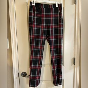 ZARA Red and Black Plaid High Waist Straight Leg Trousers Pants Like New S